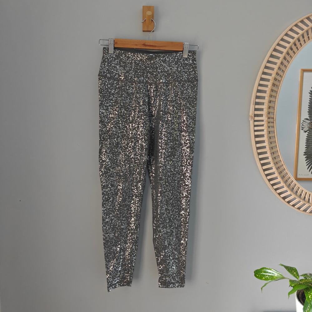 Sweaty Betty Goddess 7/8 Leggings XS Black Speckle Foil Metallic Yoga Gym